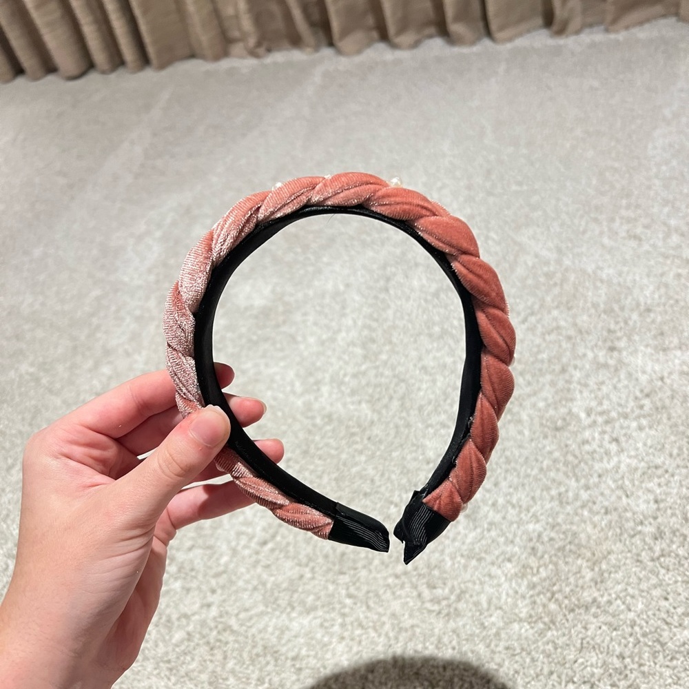 Pink Velvet Pearl Twist Headband